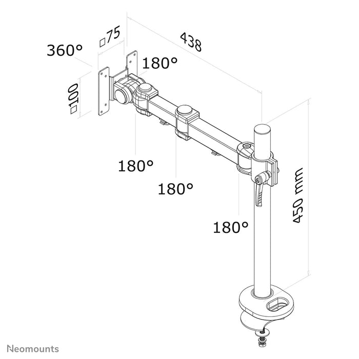 Neomounts FPMA-D960G ass eng Bureaustäip mat 3 Dréipunkten fir Flat Screens bis t/m 30 inch (76 cm).