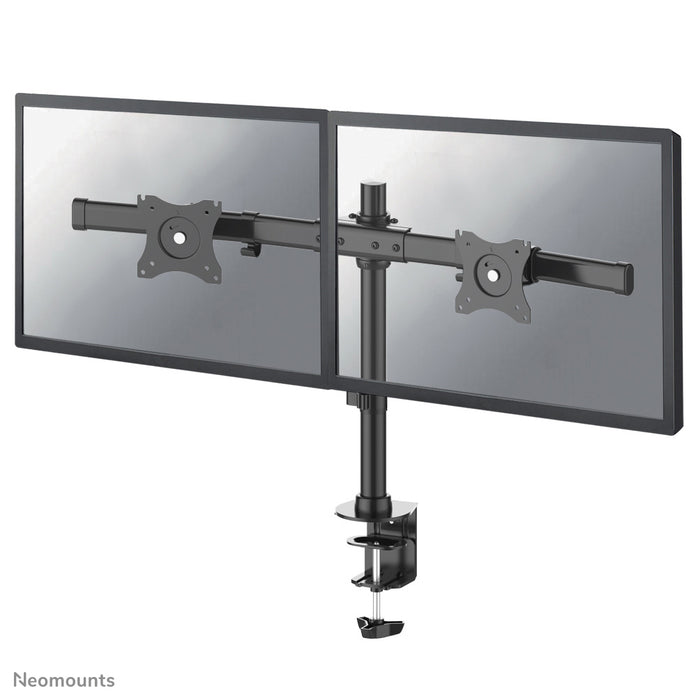 Neomounts FPMA-DCB100D Schwaarz ass eng Crossbar-Bureaustäip fir 2 Flat Screens bis t/m 27 inch (69 cm).