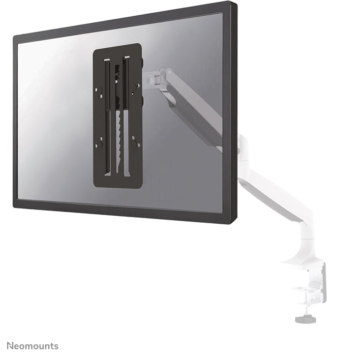 Neomounts FPMA-LIFT100 schwaarz ass en Adapter, deen eng gestufte Héichtverstellung op VESA 75/100-Halterunge erméiglecht.