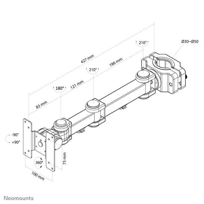 Neomounts FPMA-WP300black ass eng kipp- an dréibar Mast-Halterung fir LCD/LED/TFT-Ecran bis 30 inch (76 cm).