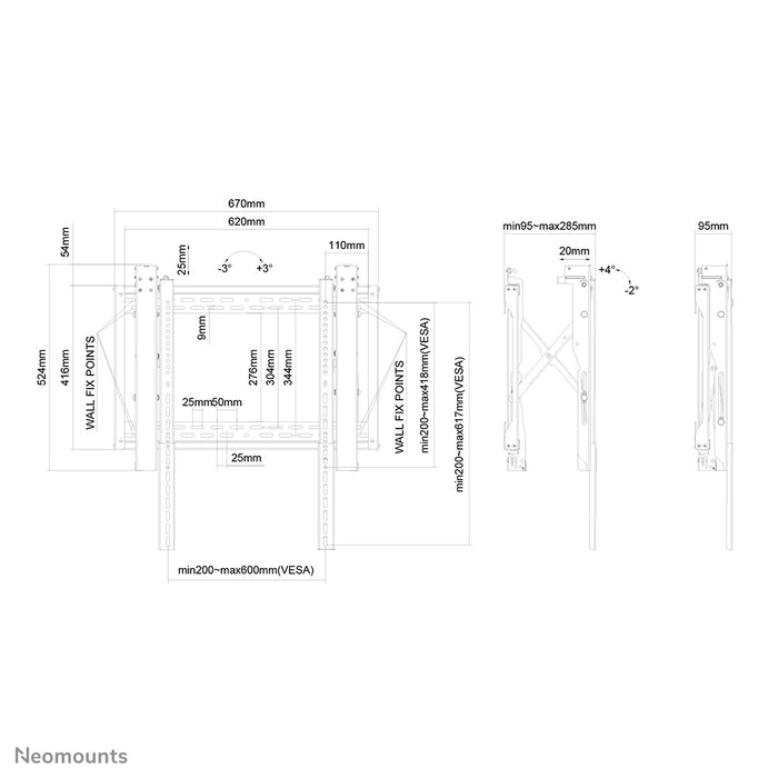 Neomounts LED-VW2500 schwaarz1 ass eng flaach Video-Wall-Wandhalterung fir Ekranen bis 75 inch (191 cm), fir horizontal an vertikal Montéierung - Schwaarz