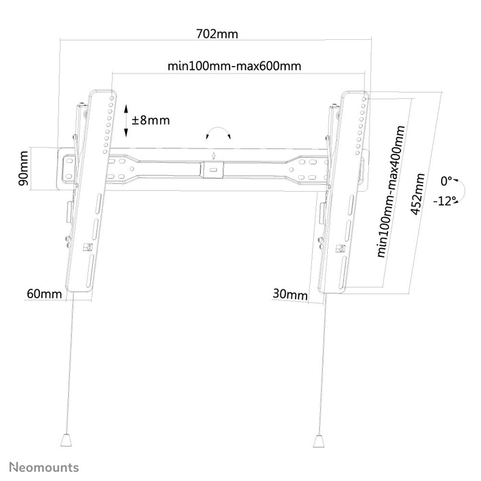 Neomounts LED-W650 schwaarz ass eng kippbar Wandhalterung fir Flatscreens bis 75 inch.