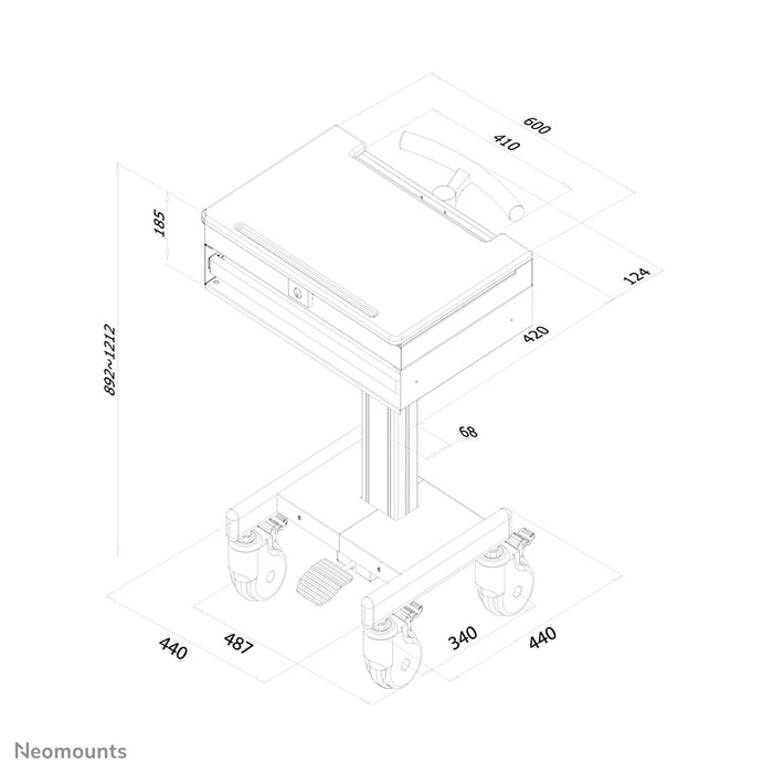 Neomounts MED-M100 ass eng verréckelbar Aarbechtsplaz fir Laptop, Tastatur a Maus.