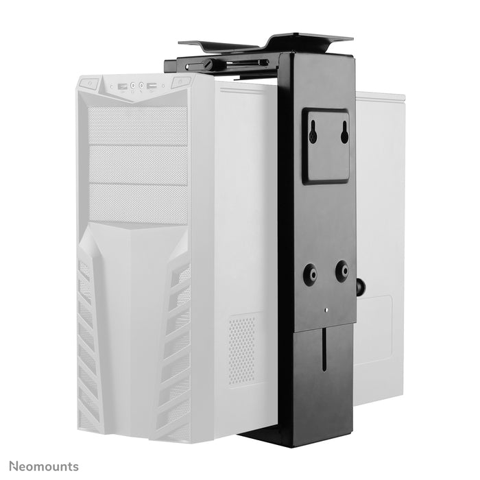 Neomounts NM-CPU100 schwaarz ass eng Halterung, mat där Dir e PC oder Thin Client un de Schreifdësch fixéiert.