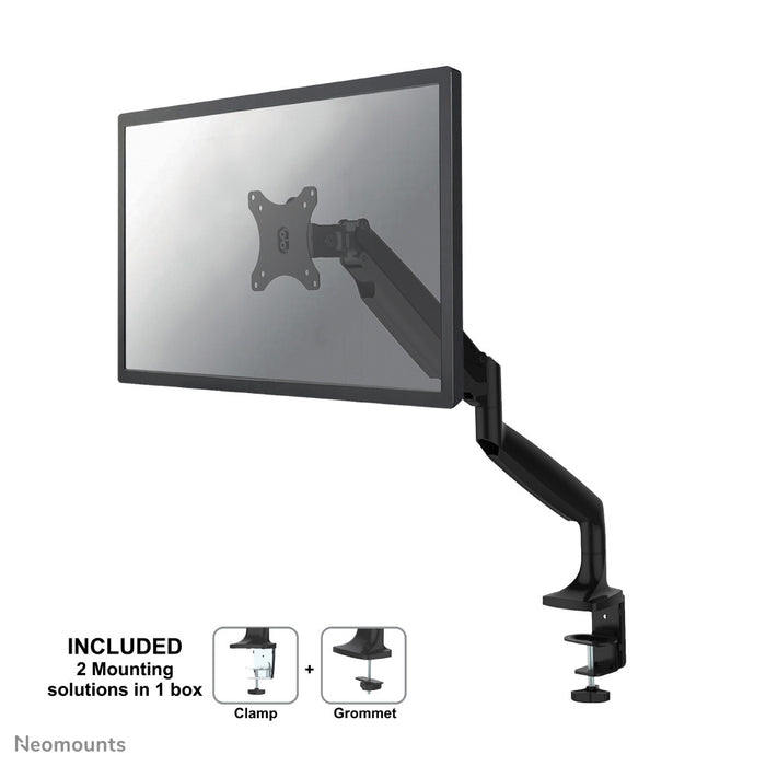 Neomounts NM-D750 schwaarz ass eng Schreifdësch-Halterung mat Gasfieder fir Flatscreens bis 32 inch (82 cm).