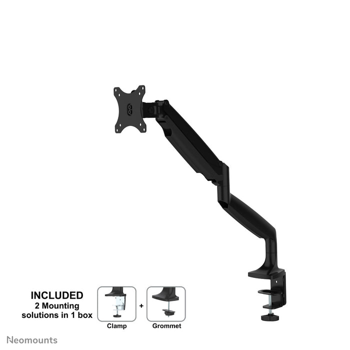 Neomounts NM-D750 schwaarz ass eng Schreifdësch-Halterung mat Gasfieder fir Flatscreens bis 32 inch (82 cm).