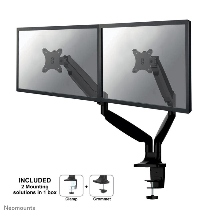 Neomounts NM-D750D schwaarz ass eng Schreifdësch-Halterung mat Gasfieder fir Flatscreens bis 32 inch (82 cm).