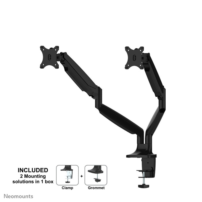 Neomounts NM-D750D schwaarz ass eng Schreifdësch-Halterung mat Gasfieder fir Flatscreens bis 32 inch (82 cm).