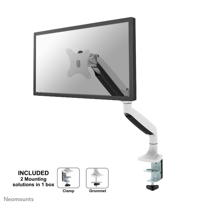 Neomounts NM-D750 wäiss ass eng Schreifdësch-Halterung mat Gasfieder fir Flatscreens bis 32 inch (82 cm).