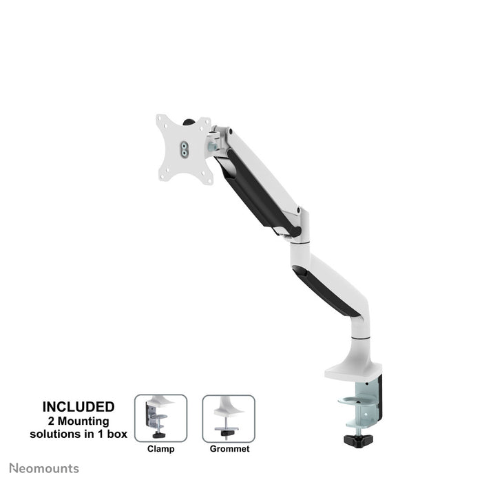Neomounts NM-D750 wäiss ass eng Schreifdësch-Halterung mat Gasfieder fir Flatscreens bis 32 inch (82 cm).