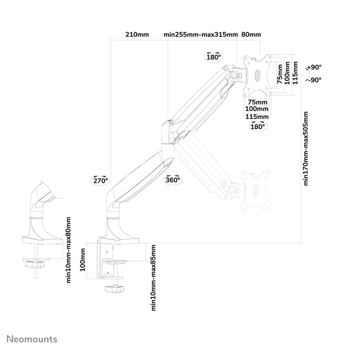 Neomounts NM-D750 wäiss ass eng Schreifdësch-Halterung mat Gasfieder fir Flatscreens bis 32 inch (82 cm).