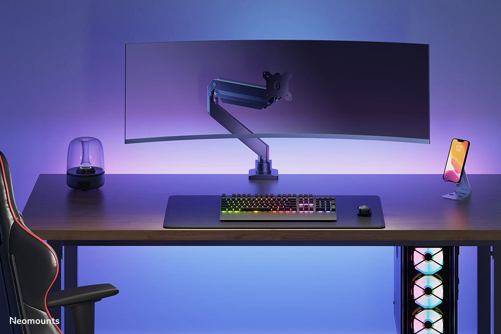 Neomounts NM-D775 schwaarzPLUS ass eng gasgefiedert Schreifdësch-Halterung fir Curved Monitore bis 49 inch (124 cm) - Schwaarz