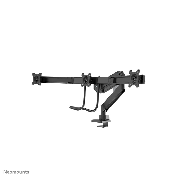 Neomounts NM-D775DX3 schwaarz ass eng gasgefiedert Schreifdësch-Halterung mat Crossbar an Handtak fir Flatscreens bis 27 inch (68,6 cm).