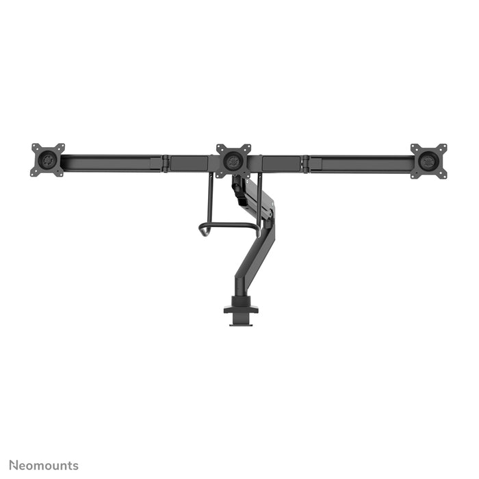Neomounts NM-D775DX3 schwaarz ass eng gasgefiedert Schreifdësch-Halterung mat Crossbar an Handtak fir Flatscreens bis 27 inch (68,6 cm).