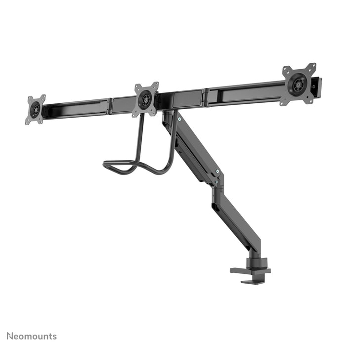 Neomounts NM-D775DX3 schwaarz ass eng gasgefiedert Schreifdësch-Halterung mat Crossbar an Handtak fir Flatscreens bis 27 inch (68,6 cm).