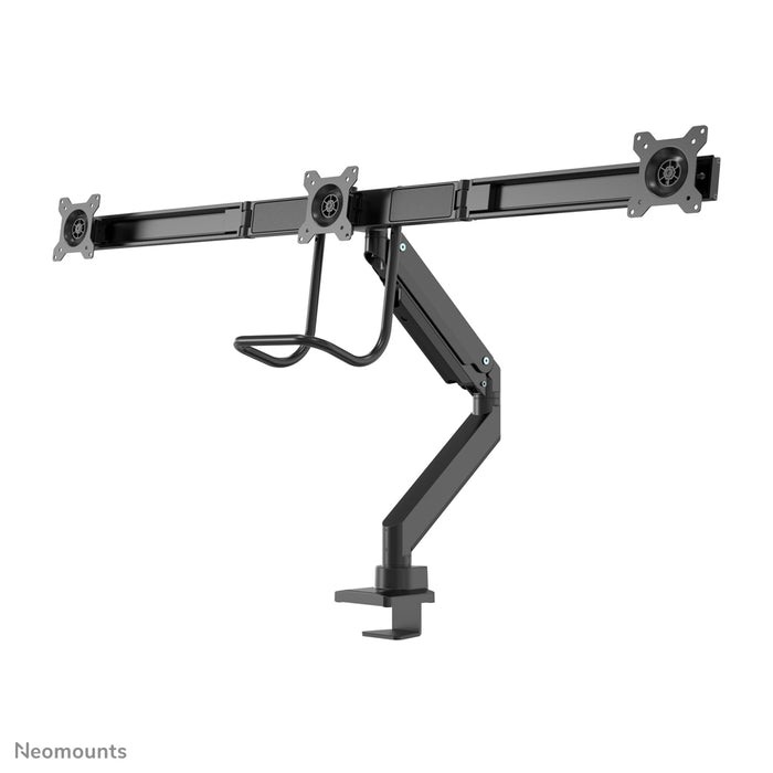 Neomounts NM-D775DX3 schwaarz ass eng gasgefiedert Schreifdësch-Halterung mat Crossbar an Handtak fir Flatscreens bis 27 inch (68,6 cm).
