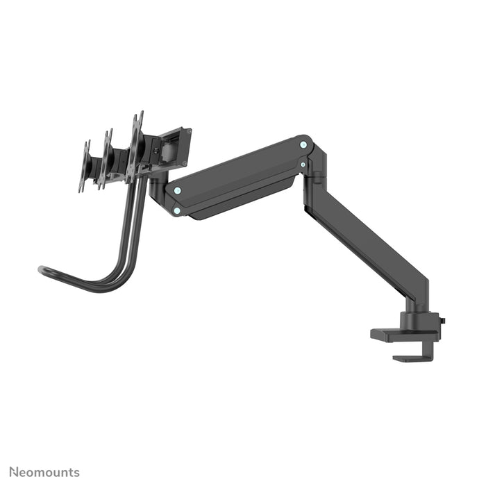 Neomounts NM-D775DX3 schwaarz ass eng gasgefiedert Schreifdësch-Halterung mat Crossbar an Handtak fir Flatscreens bis 27 inch (68,6 cm).
