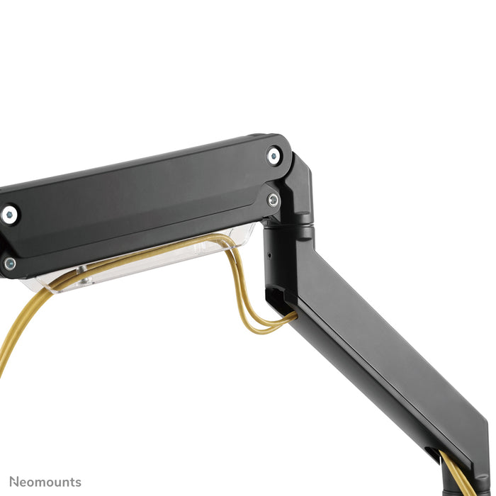 Neomounts NM-D775DX3 schwaarz ass eng gasgefiedert Schreifdësch-Halterung mat Crossbar an Handtak fir Flatscreens bis 27 inch (68,6 cm).