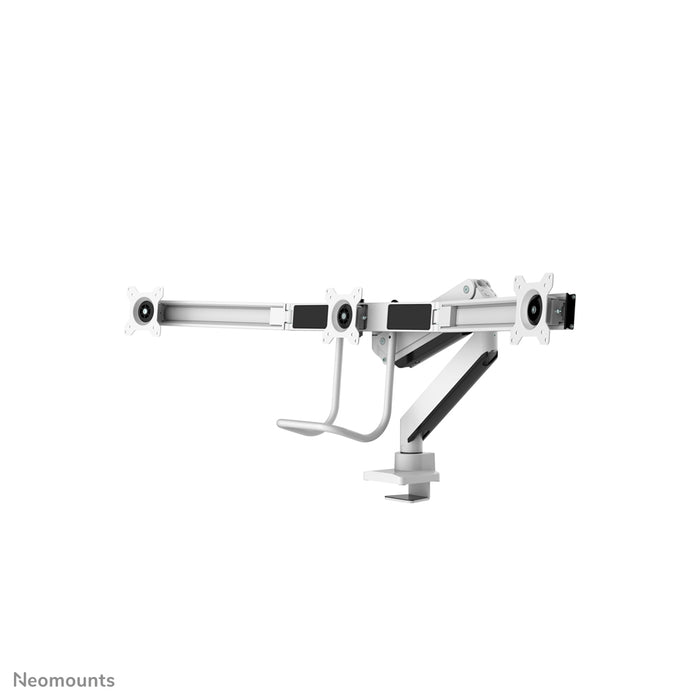 Neomounts NM-D775DX3 wäiss ass eng gasgefiedert Schreifdësch-Halterung mat Crossbar an Handtak fir Flatscreens bis 27 inch (68,6 cm).