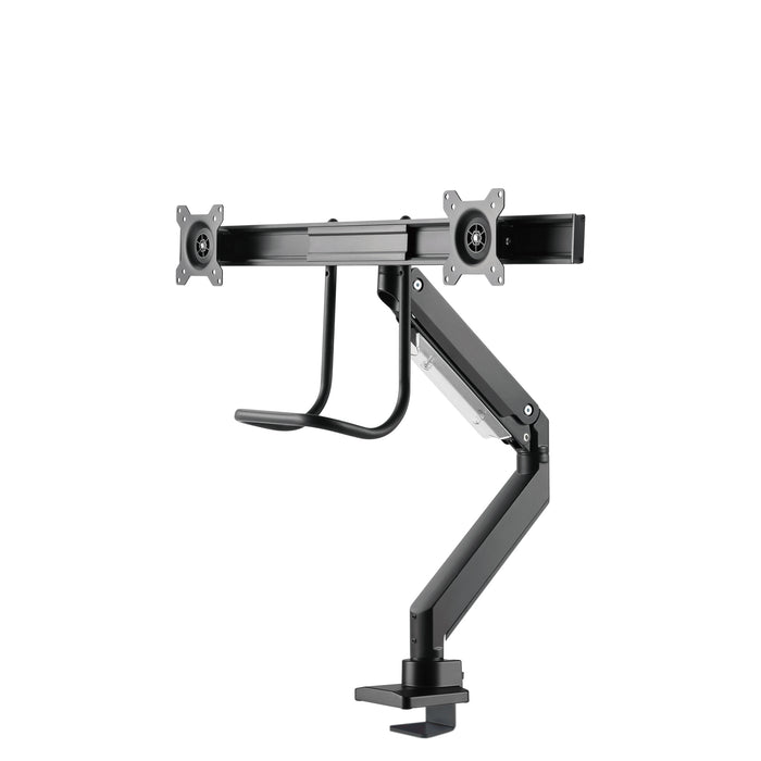 Neomounts NM-D775DX schwaarz ass eng gasgefiedert Schreifdësch-Halterung mat Crossbar an Handtak fir Flatscreens bis 32 inch (81 cm).