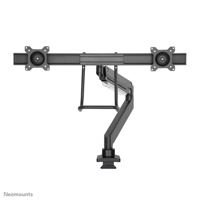 Neomounts NM-D775DX schwaarz ass eng gasgefiedert Schreifdësch-Halterung mat Crossbar an Handtak fir Flatscreens bis 32 inch (81 cm).
