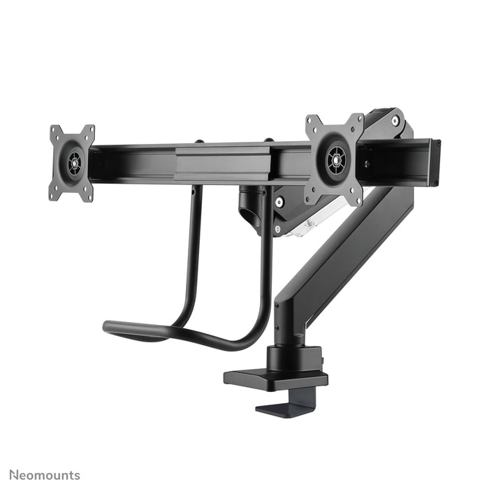 Neomounts NM-D775DX schwaarz ass eng gasgefiedert Schreifdësch-Halterung mat Crossbar an Handtak fir Flatscreens bis 32 inch (81 cm).