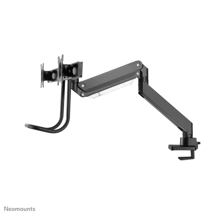 Neomounts NM-D775DX schwaarz ass eng gasgefiedert Schreifdësch-Halterung mat Crossbar an Handtak fir Flatscreens bis 32 inch (81 cm).