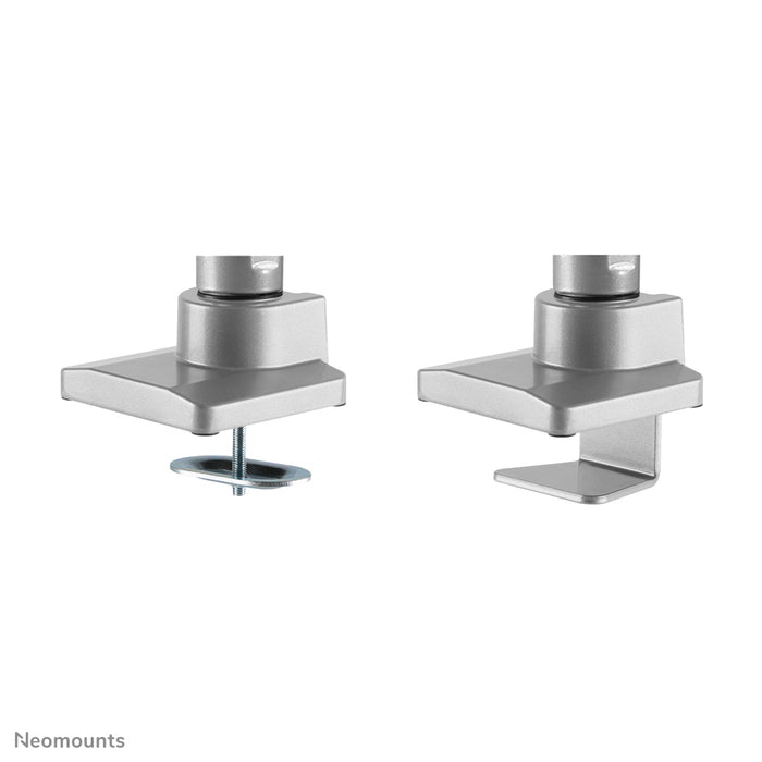Neomounts NM-D775DX sëlwer ass eng gasgefiedert Schreifdësch-Halterung mat Crossbar an Handtak fir Flatscreens bis 32 inch (81 cm).