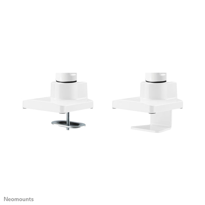 Neomounts NM-D775DX wäiss ass eng gasgefiedert Schreifdësch-Halterung mat Crossbar an Handtak fir Flatscreens bis 32 inch (81 cm).