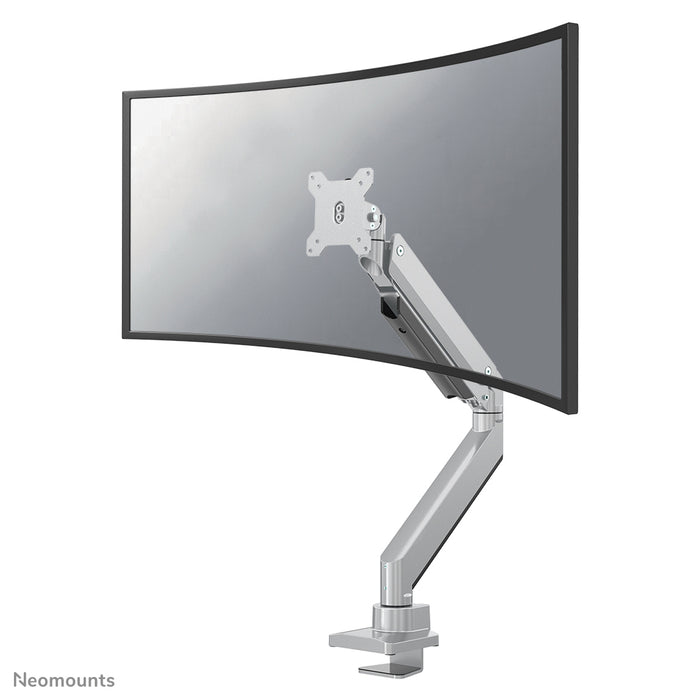 Neomounts NM-D775 sëlwerPLUS ass eng gasgefiedert Schreifdësch-Halterung fir Curved Monitore bis 49 inch (124 cm) - Sëlwer