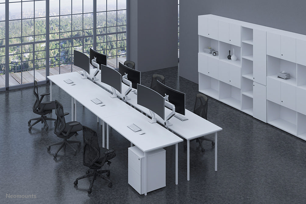 Neomounts NM-D775 wäissPLUS ass eng gasgefiedert Schreifdësch-Halterung fir Curved Monitore bis 49 inch (124 cm) - Wäiss