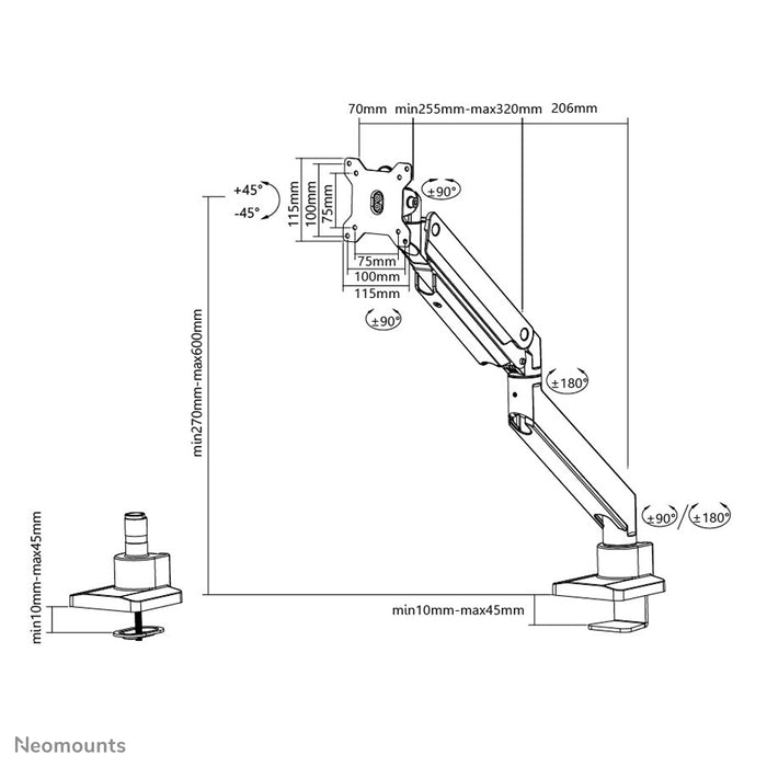 Neomounts NM-D775 wäissPLUS ass eng gasgefiedert Schreifdësch-Halterung fir Curved Monitore bis 49 inch (124 cm) - Wäiss