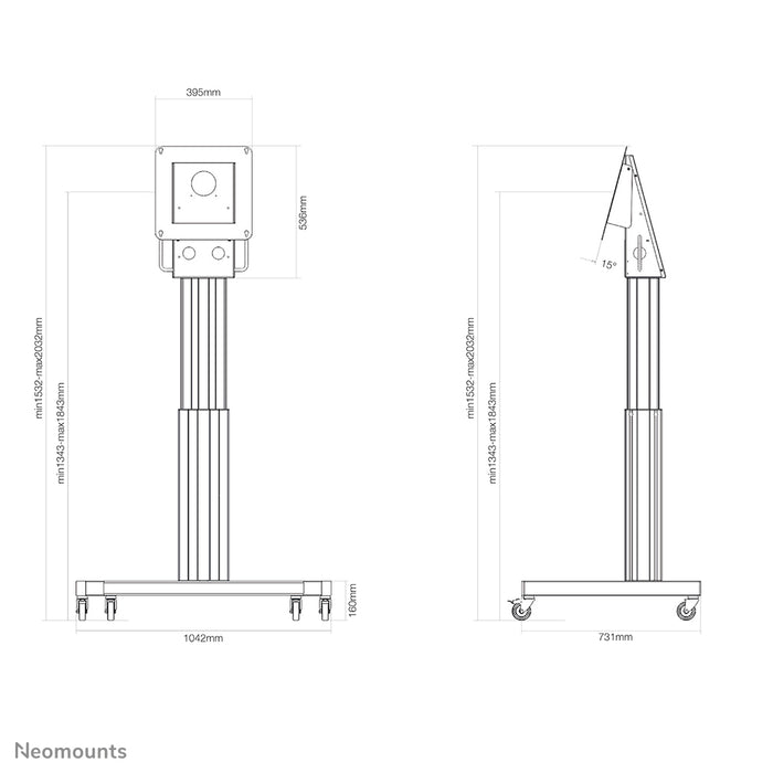 Neomounts NM-HUB2LIFT schwaarz mobil, motoriséiert Trolley fir 50 inch Microsoft Hub 2S(X), héichtverstellbar - Schwaarz