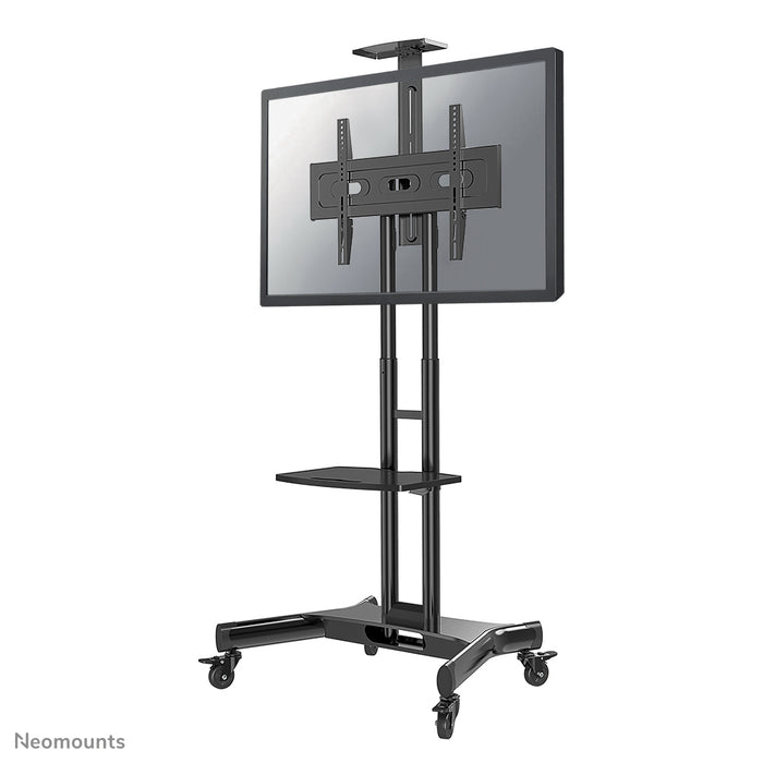 Neomounts NM-M1700 schwaarz ass e verréckelbare Miwwel fir Flat-Screens bis 75 inch (191 cm). Inklusiv Laptop-Plateau - Schwaarz