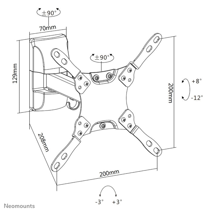 Neomounts NM-W115 schwaarz ass eng kipbar an dréibar Wandstëtzt mat engem Dréipunkt fir Flat-Screens bis 32 inch (81 cm).