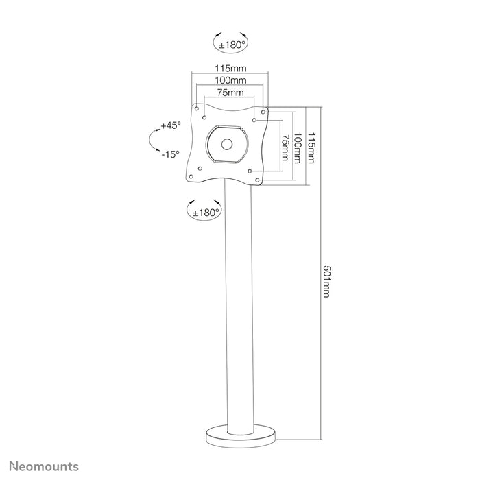 Neomounts NS-DPOS100 schwaarz ass eng Schreifstëtzt mat engem Dréipunkt fir Flat-Screens bis 32 inch.