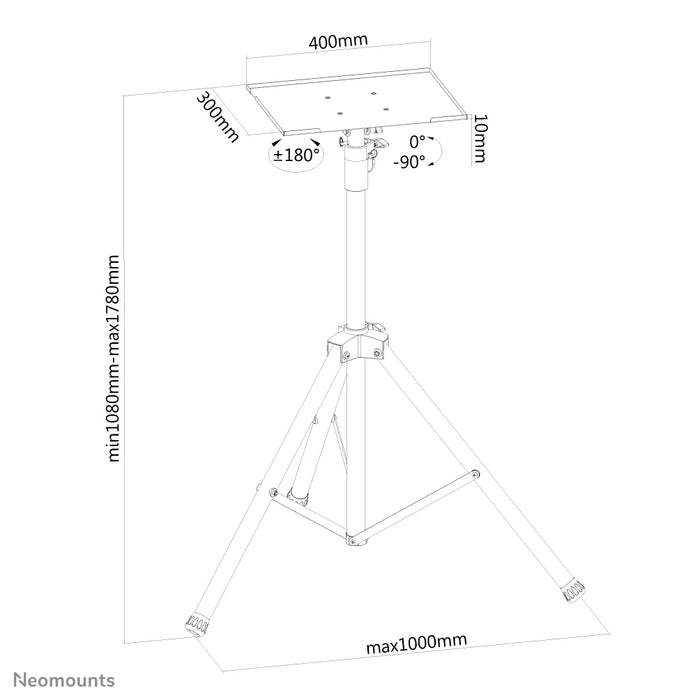 Neomounts Stativ fir Notebooks bis 17 inch (43 cm), Beameren & Displays bis 32 inch (81 cm), Héichtverstellbar - Schwaarz