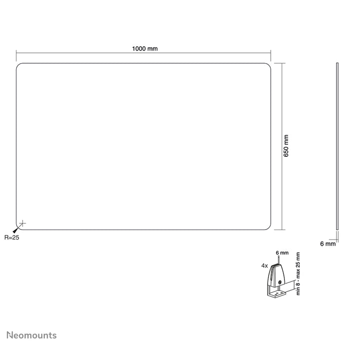 Neomounts NS-GLSPROTECT100 ass eng nohalteg Glas-Scherm vu 100 cm, déi Ofstandsprotectioun op der Aarbechtsplaz bitt - gehärt, transparent Glas, 100% recycléierbar