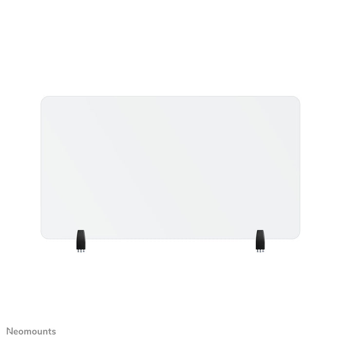 Neomounts NS-GLSPROTECT120 ass eng nohalteg Glas-Scherm vu 120 cm, déi Ofstandsprotectioun op der Aarbechtsplaz bitt - gehärt, transparent Glas, 100% recycléierbar