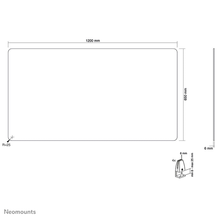 Neomounts NS-GLSPROTECT120 ass eng nohalteg Glas-Scherm vu 120 cm, déi Ofstandsprotectioun op der Aarbechtsplaz bitt - gehärt, transparent Glas, 100% recycléierbar