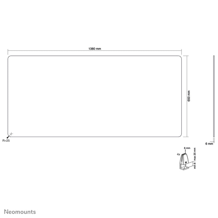 Neomounts NS-GLSPROTECT140 ass eng nohalteg Glas-Scherm vu 138 cm, déi Ofstandsprotectioun op der Aarbechtsplaz bitt - gehärt, transparent Glas, 100% recycléierbar
