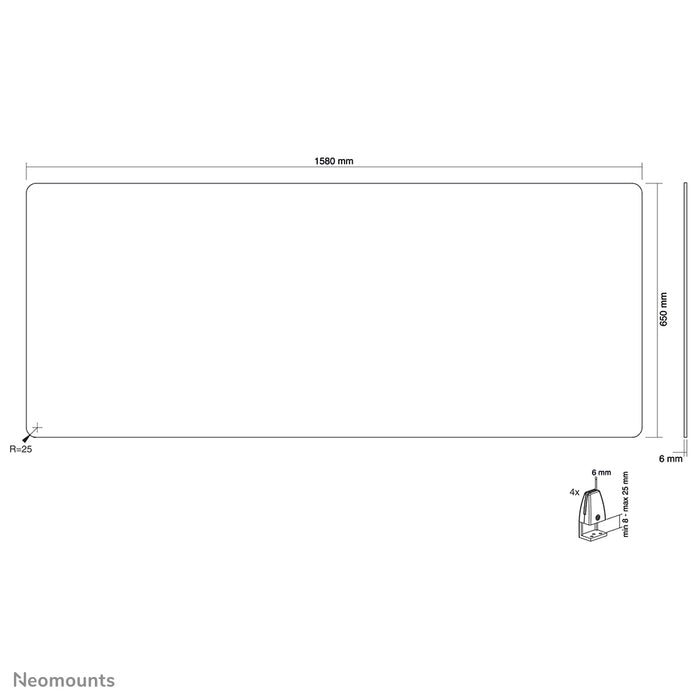 Neomounts NS-GLSPROTECT160 ass eng nohalteg Glas-Scherm vu 158 cm, déi Ofstandsprotectioun op der Aarbechtsplaz bitt - gehärt, transparent Glas, 100% recycléierbar
