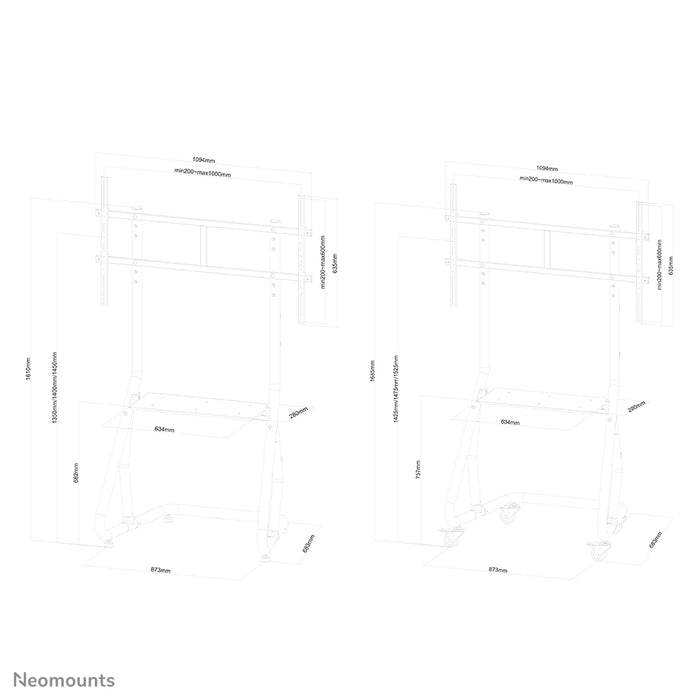 Neomounts NS-M3800 schwaarz ass e verréckelbare Miwwel fir Flat-Screens bis 100 inch (254 cm).
