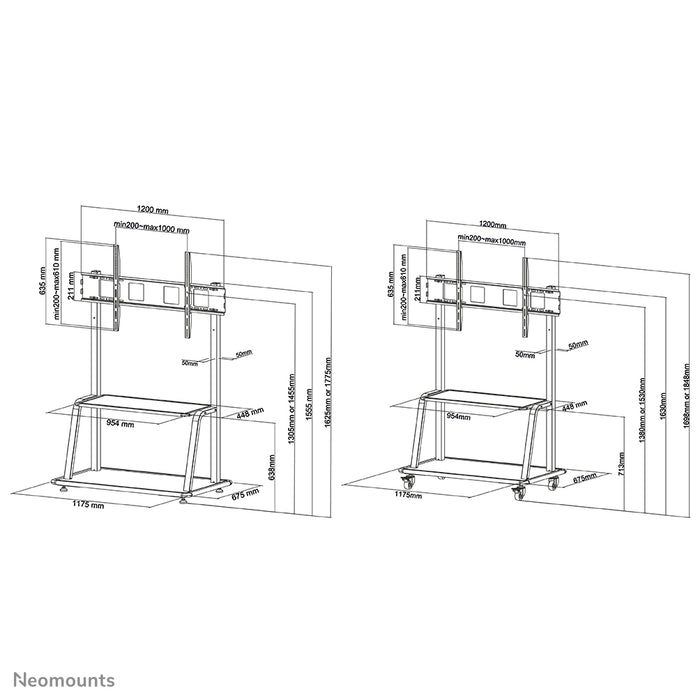 Neomounts NS-M4000 schwaarz ass e verréckelbare Miwwel fir Flat-Screens bis 105 inch (267 cm).