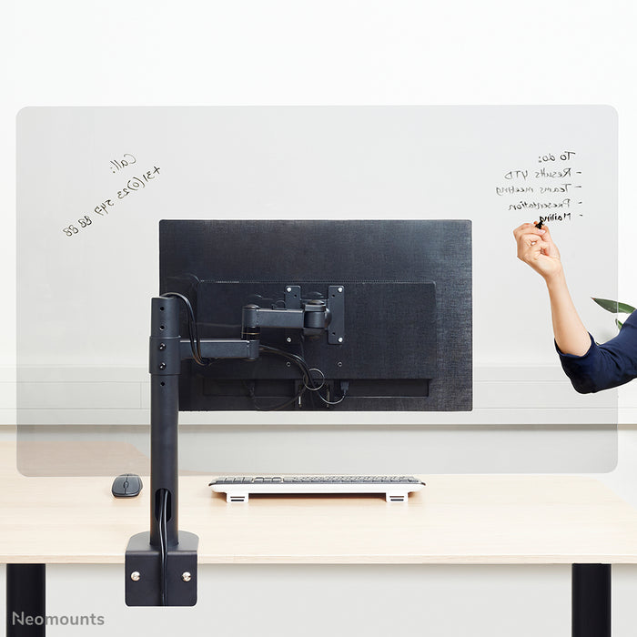 Neomounts NS-PLXPROTECT1 ass eng transparent Schutzscheif fir 1 Flat-Screen a bitt Ofstandsschutz um Aarbechtsplaz- Transparent Acrylaat, 100% recycléierbar | PLXPROTECT ass als EU-Design-Patent registréiert |