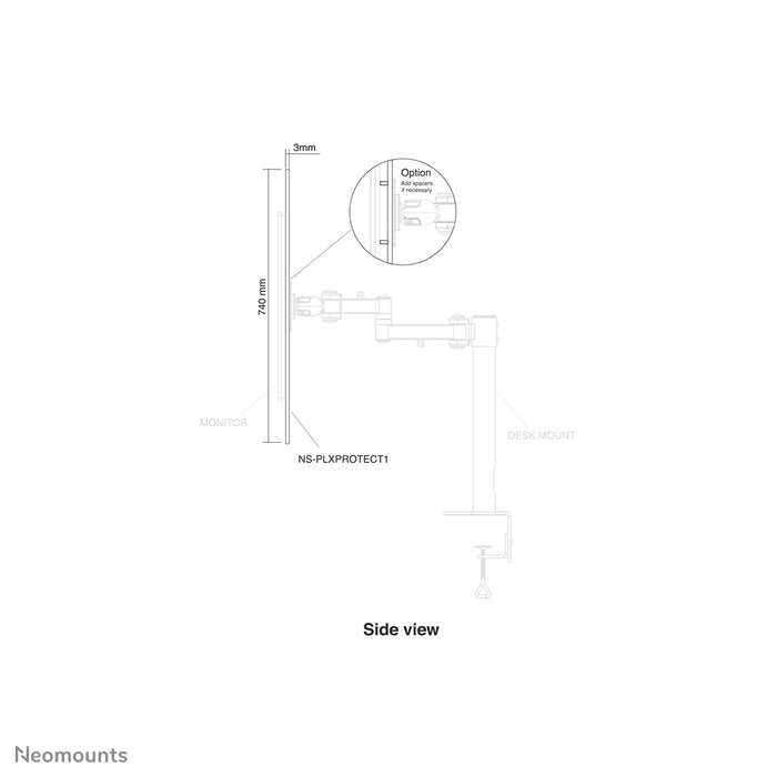 Neomounts NS-PLXPROTECT1 ass eng transparent Schutzscheif fir 1 Flat-Screen a bitt Ofstandsschutz um Aarbechtsplaz- Transparent Acrylaat, 100% recycléierbar | PLXPROTECT ass als EU-Design-Patent registréiert |