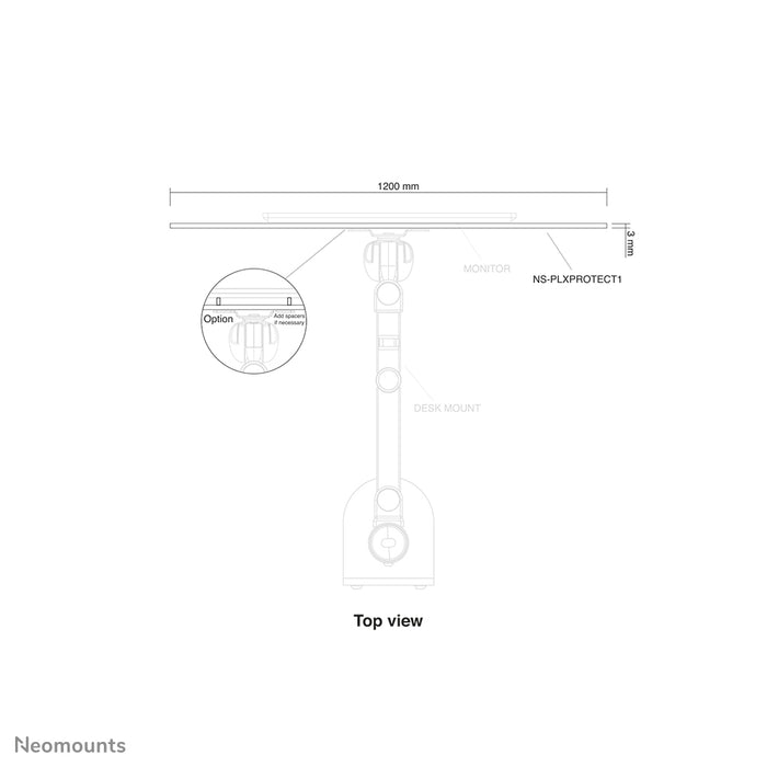 Neomounts NS-PLXPROTECT1 ass eng transparent Schutzscheif fir 1 Flat-Screen a bitt Ofstandsschutz um Aarbechtsplaz- Transparent Acrylaat, 100% recycléierbar | PLXPROTECT ass als EU-Design-Patent registréiert |