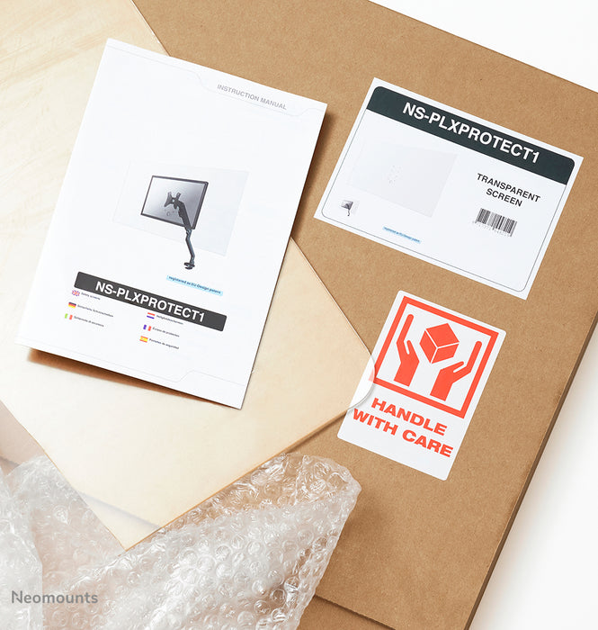Neomounts NS-PLXPROTECT2 ass eng transparent Schutzscheif fir 2 Flat-Screens a bitt Ofstandsschutz um Aarbechtsplaz - Transparent Acrylaat, 100% recycléierbar | PLXPROTECT ass als EU-Design-Patent registréiert |