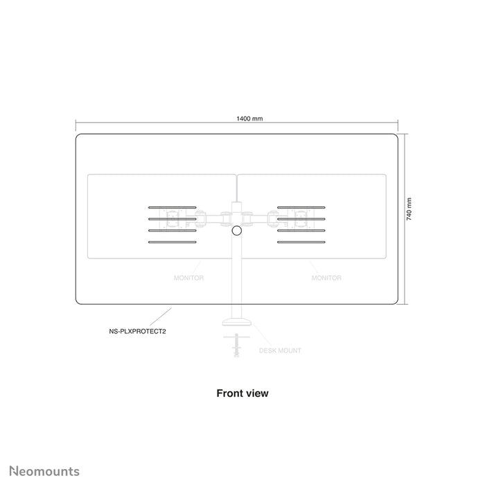 Neomounts NS-PLXPROTECT2 ass eng transparent Schutzscheif fir 2 Flat-Screens a bitt Ofstandsschutz um Aarbechtsplaz - Transparent Acrylaat, 100% recycléierbar | PLXPROTECT ass als EU-Design-Patent registréiert |