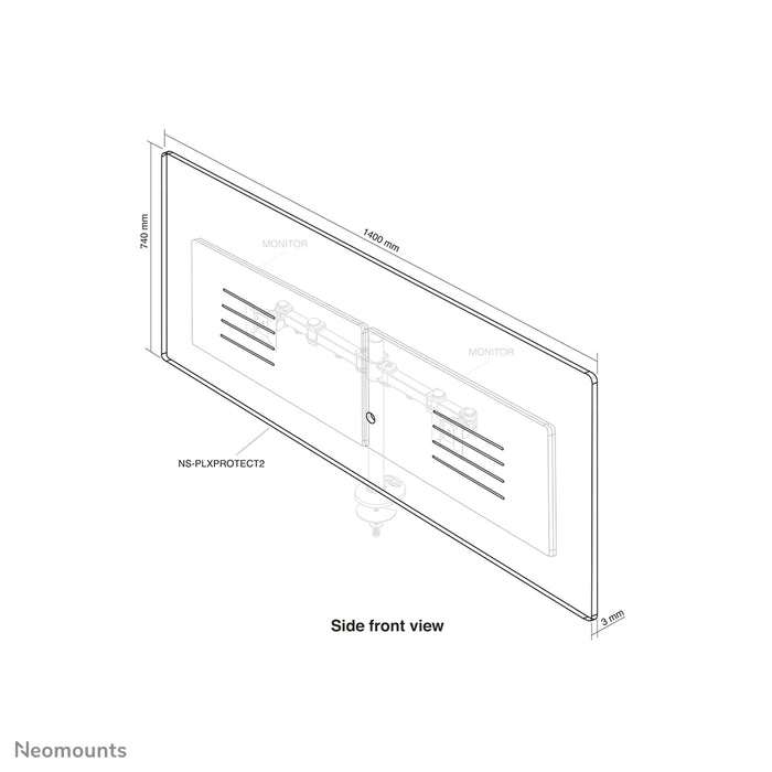 Neomounts NS-PLXPROTECT2 ass eng transparent Schutzscheif fir 2 Flat-Screens a bitt Ofstandsschutz um Aarbechtsplaz - Transparent Acrylaat, 100% recycléierbar | PLXPROTECT ass als EU-Design-Patent registréiert |